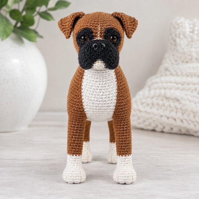 Boxer Dog Crochet Pattern PDF, Realistic Boxer Amigurumi, Detailed Brown Black White Tutorial, Digital Download
