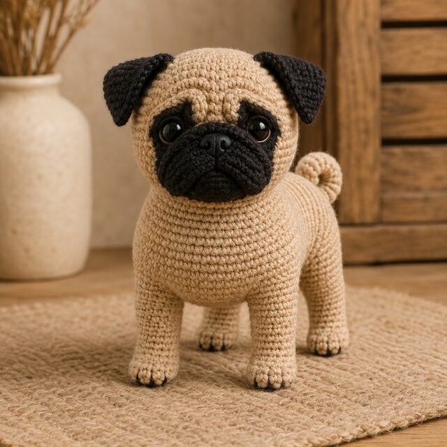 Pug Crochet Pattern PDF, Realistic Fawn Pug Amigurumi Dog, Detailed Curly Tail Tutorial, Digital Download