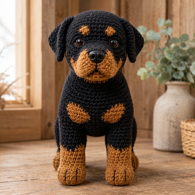 Rottweiler Crochet Pattern PDF, Realistic Dog Amigurumi, Detailed Puppy Tutorial, Digital Download
