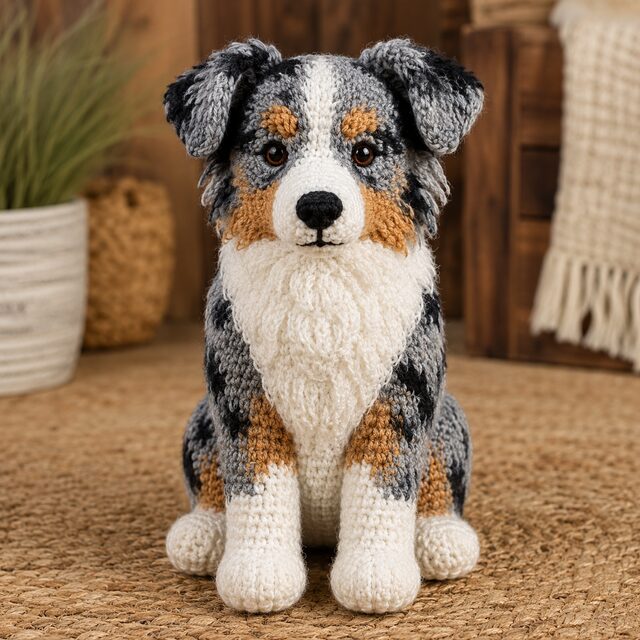 Australian Shepherd Crochet Pattern PDF, Blue Merle Aussie Amigurumi Dog, Detailed Crochet Tutorial, Digital Download