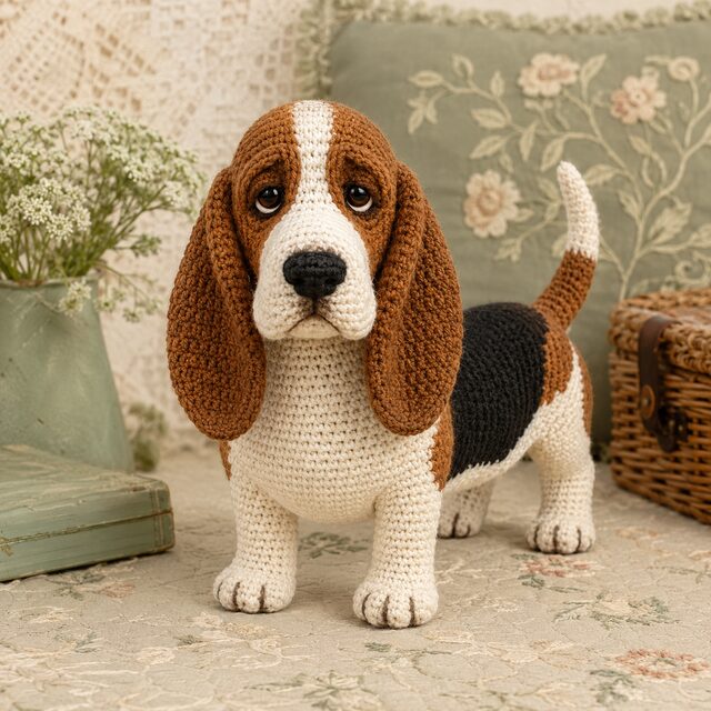 Basset Hound Crochet Pattern PDF | Realistic Tricolor Dog Amigurumi | Digital Download